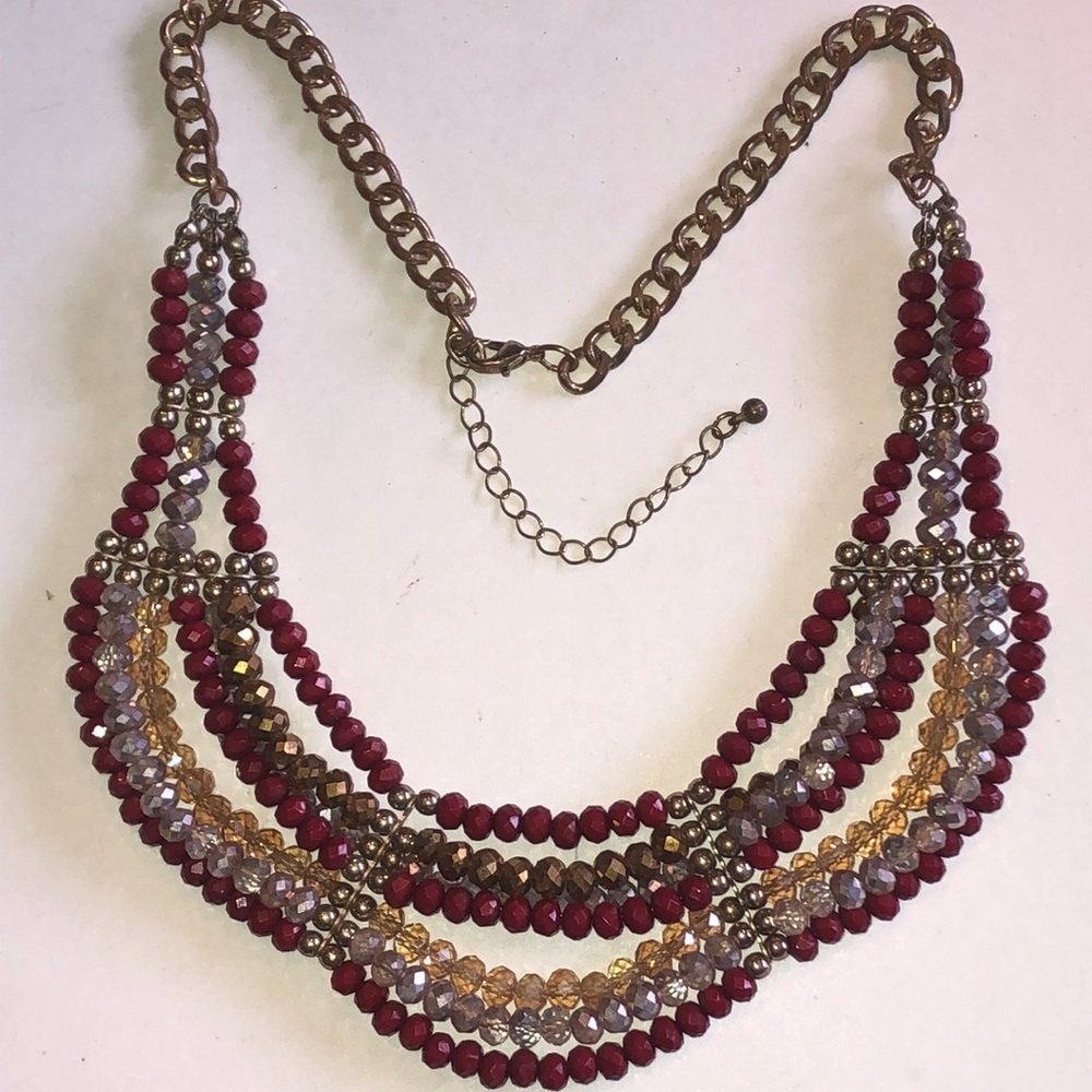 Multi-Strand Red Beaded Boho Statement Necklace - image 2